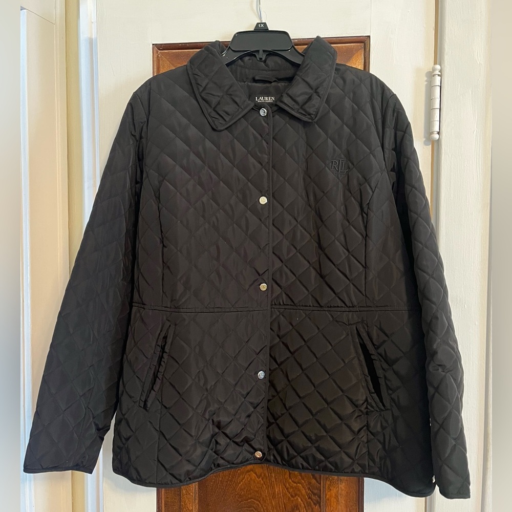 Ralph Lauren Quilted Black Coat, Size 1X